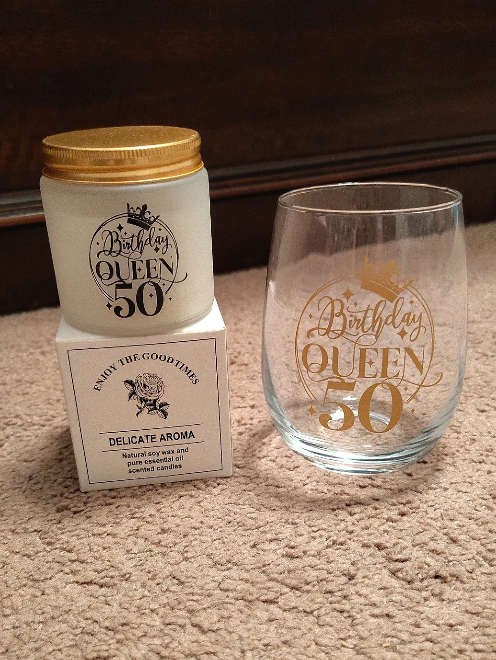 Birthday Queen 50 Gold Glass and Candle Gift Set